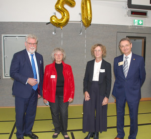 Gruppenfoto von Justizminister Herbert Mertin, Frau Dr. Michelitsch-Traeger, Frau Feils und Herr Händel